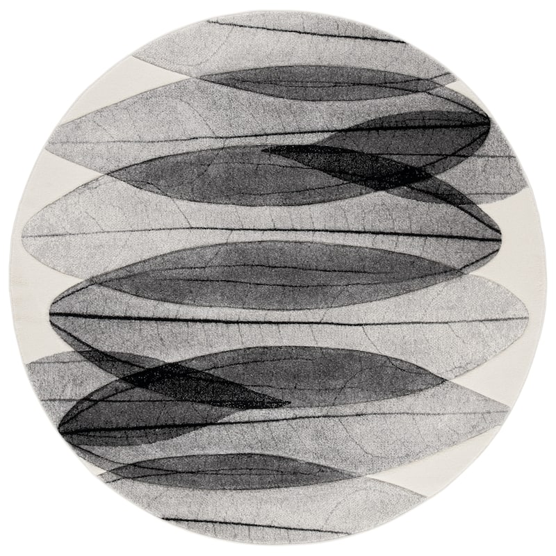 SAFAVIEH Hollywood Mergita Mid-Century Modern Abstract Rug - 6'7" Round - Ivory/Grey - Round