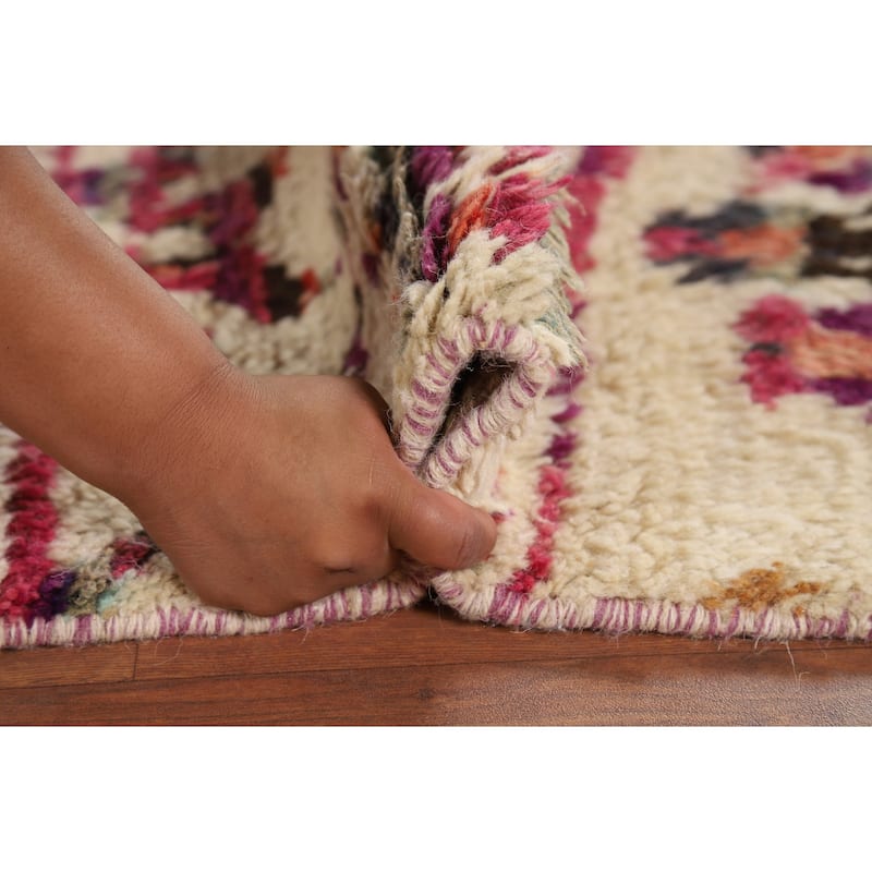 Plush Ivory Moroccan Square Rug Handmade Wool Carpet - 5'5" x 5'11"