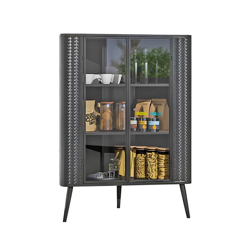 Modern 3-Tier Corner Storage Cabinet with Tempered Glass Doors, Removeable Shelves for Small Spaces
