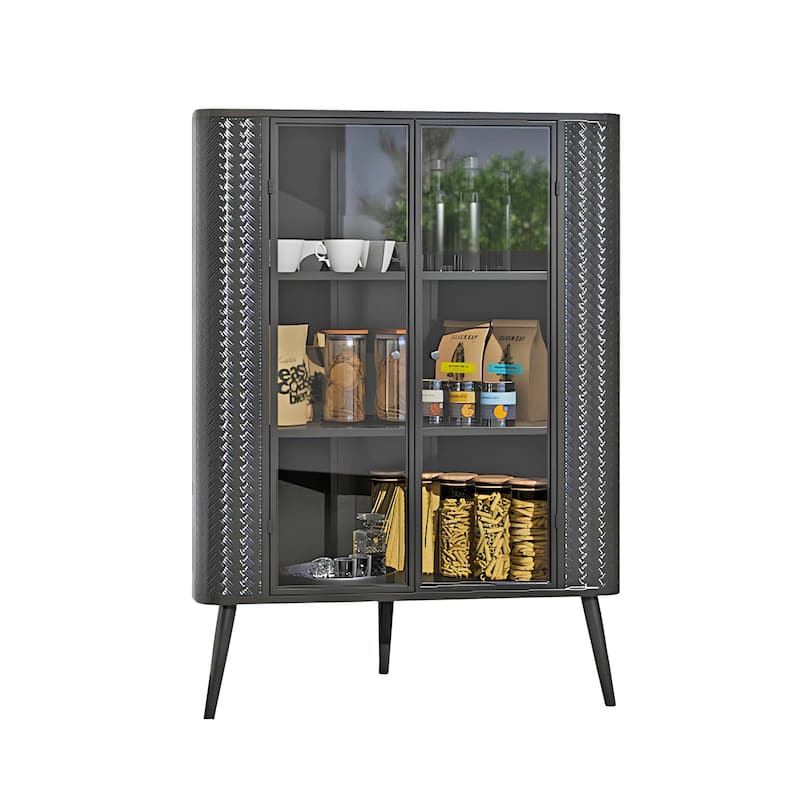 Modern 3-Tier Corner Storage Cabinet with Tempered Glass Doors, Shelves & Metal Frame - Freestanding Space-Saving Organizer