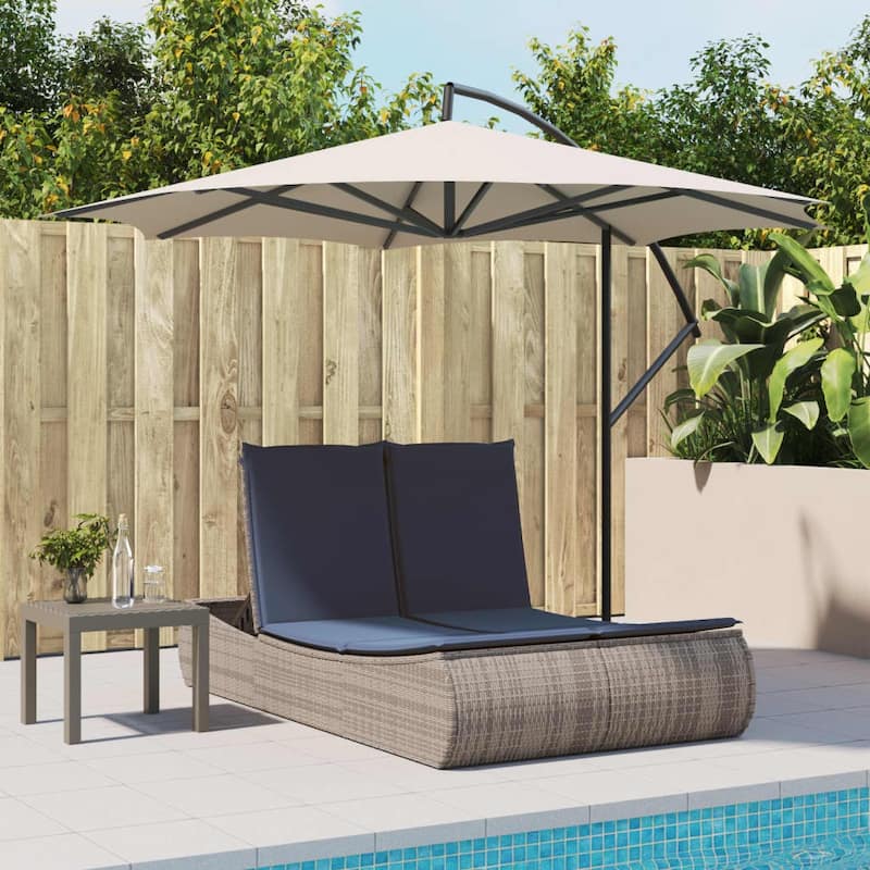 vidaXL Double Sun Lounger with Cushions Poly Rattan - 43.3" x 78.7" x 29.5"