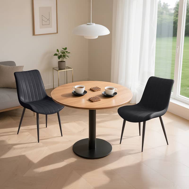 PU Leather Dining Chair with Metal Legs, Wave Pattern Upholstered Armless Chair Set of 6 for Kitchen, Living