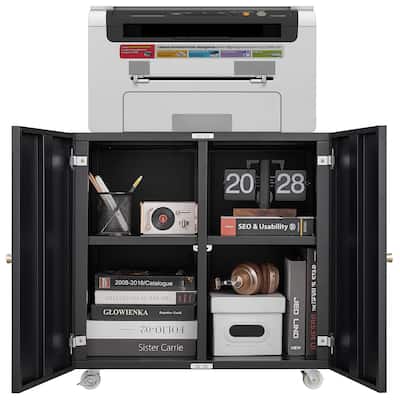 Home Office Printer Stand with Wheels, Printer Tables with File door Mobile Lateral Filing Cabinet with Open Storage Shelf