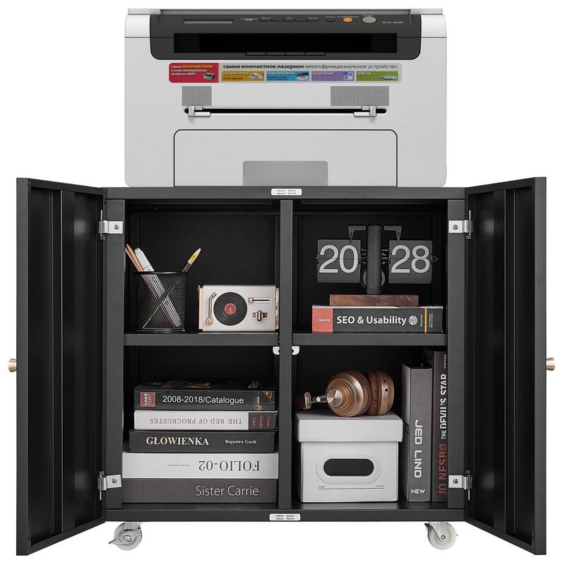 Mobile Lateral Filing Cabinet with Open Storage Shelf for Letter/Legal/A4 Size Files