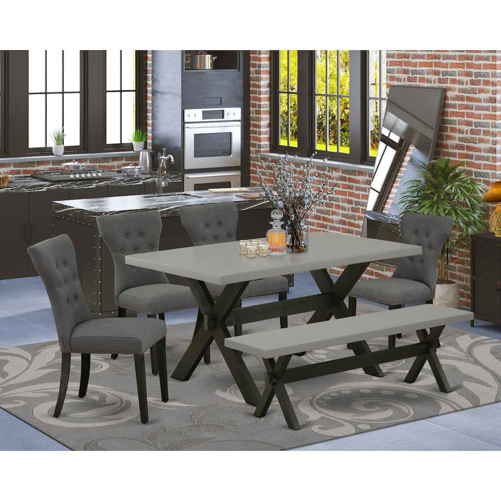 HomeStock 6-Pc Rectangle Natural Oak Finish Solid Wood Top Dining Table with 1-Bench, 4-Chairs