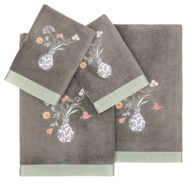 Authentic Hotel and Spa 100% Turkish Cotton Stella 4PC Embellished Towel Set - Charcoal