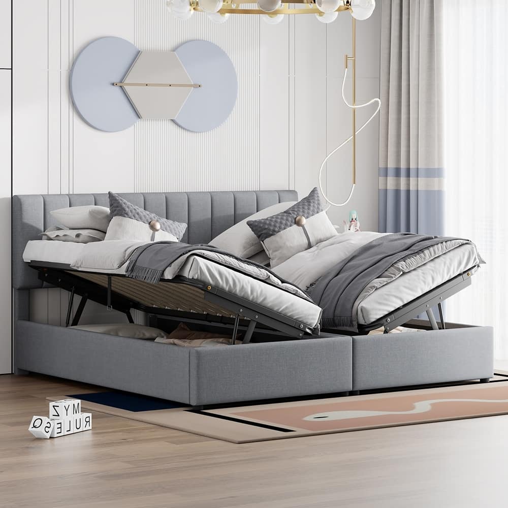 King Size Upholstered Platform Bed with Hydraulic Storage System