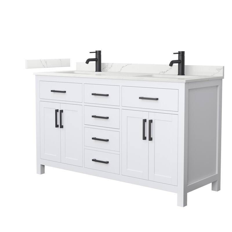 Wyndham Collection WCG2424-60D-QTZ-UNSMXX Beckett 60" Free Standing - White / Giotto Quartz Top / Matte Black Hardware