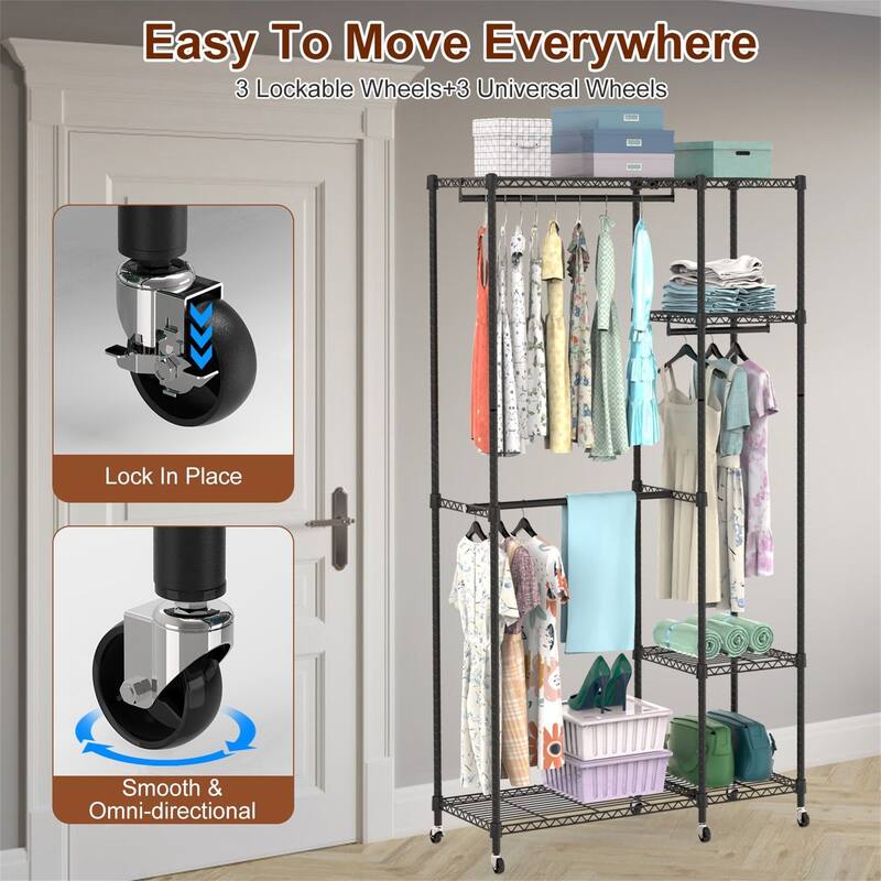 4-Tier Heavy Duty Garment Rack with Wheels
