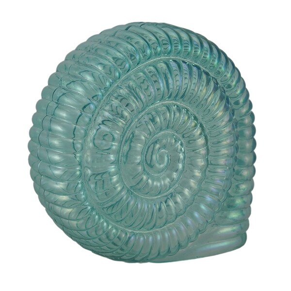 Pearl Blue Glass Decorative Snail Shell Statue 8 inch - 8 X 8 X 3.75 inches