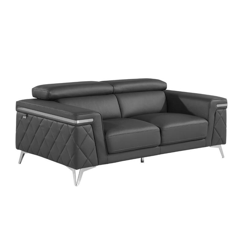 HomeRoots 70" Dark Gray And Silver Metallic Leather Loveseat