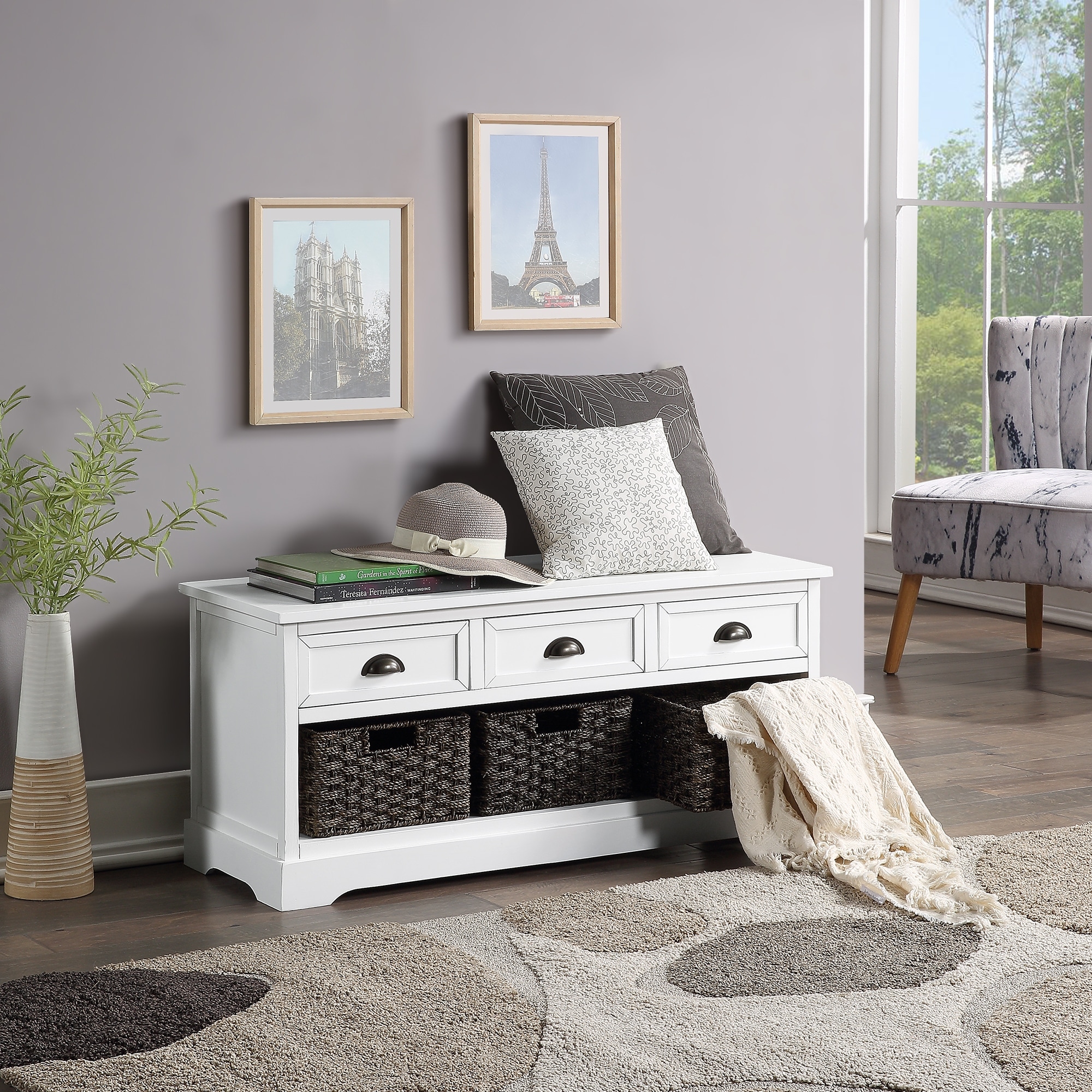 Grey storage shop bench with drawers