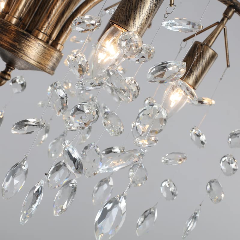 6 - Light Classic/Traditional Bronze Chandelier with Crystal Accents - Antique Bronze - W 27.6"