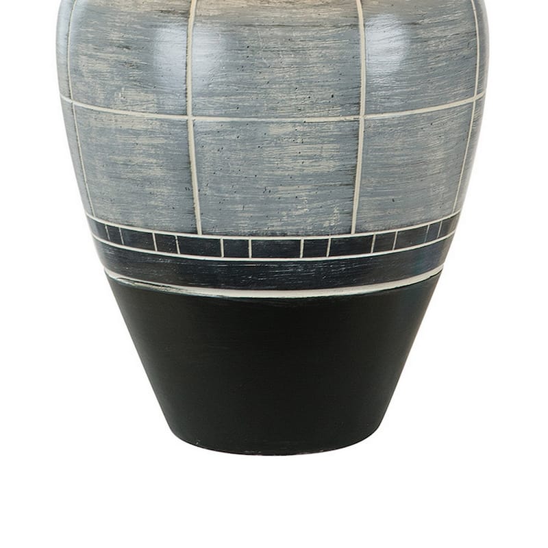 Riza 30 Inch Table Lamp, Curved Vase Shape, Dual Tone Gray, Drum Shade