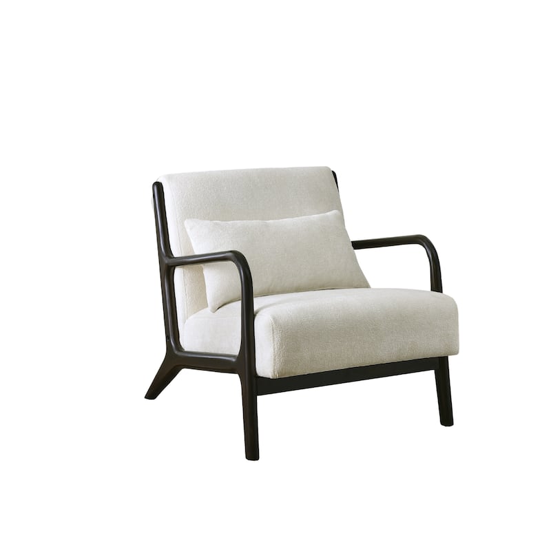 Eterna Mid-Century Modern Style Accent Chair with Removable Lumbar Pillow, Black Finish Solid Wood Legs