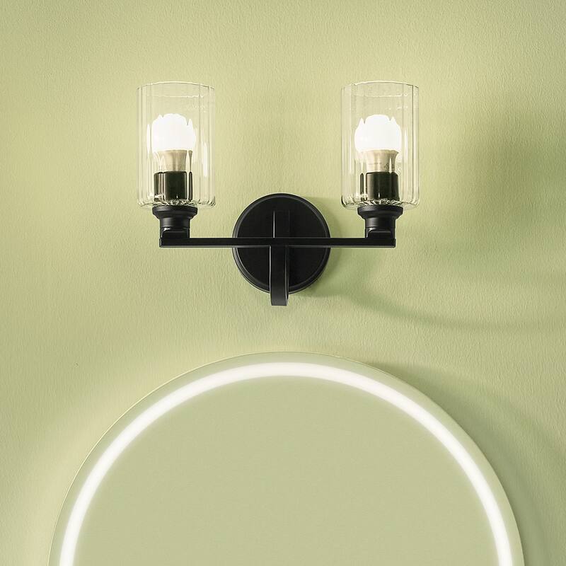 Kichler Lighting Gioe 14.25" 2-Light Vanity Light with Clear Fluted Glass in Black