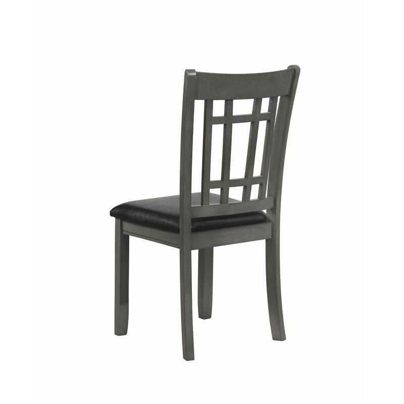 Cutout Back Wooden Dining Chair with Leatherette Seat, Gray and Black, Set of Two