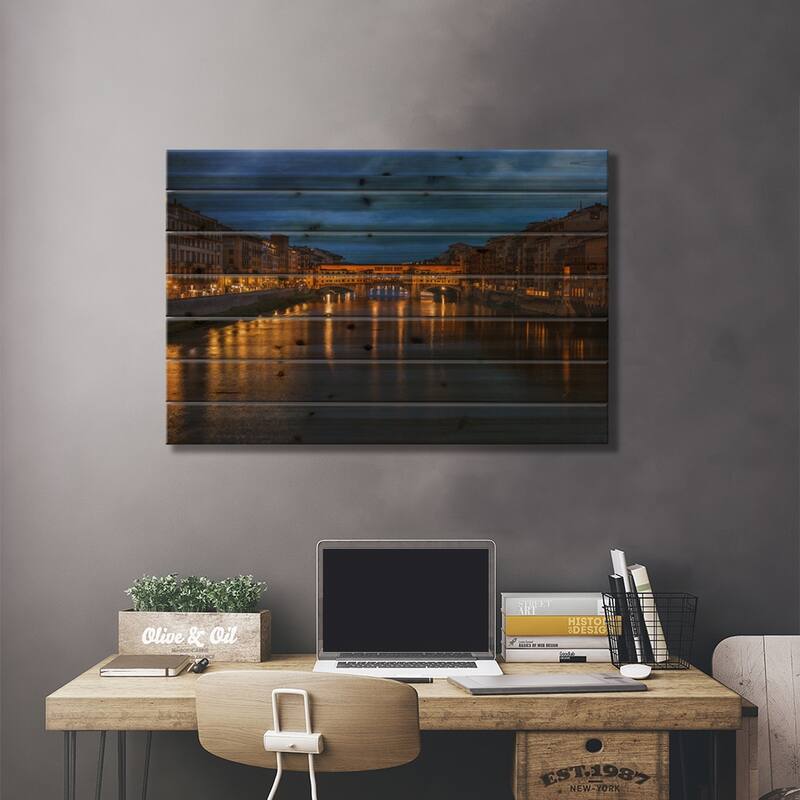 Ponte Vecchio Print On Wood by Sergio Lanza - Multi-Color