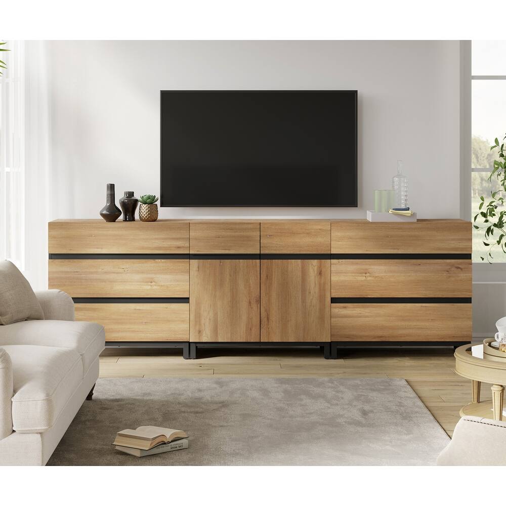 Modern TV Stand for TVs up to 100 inch, 3 in 1 TV Console with Adjustable Shelf and 6 Drawers, Media Console