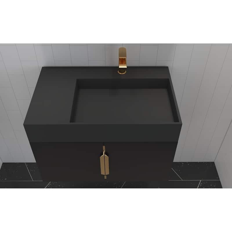 Amazon 30" Wall Mounted Bathroom Right Basin Vanity Set w/ Black Top