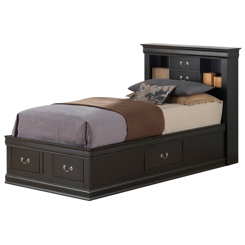 Twin Platform Bed with Drawers and Shelves - 84" - Black
