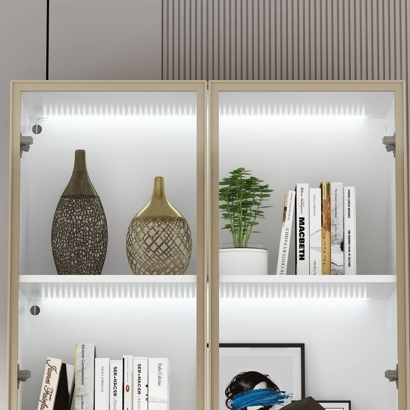Tall Modular Display Storage Cabinet Bookcase w/Light Home Office