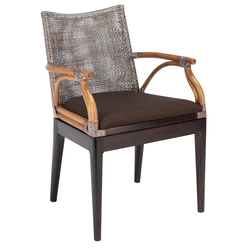 SAFAVIEH Gianni Tropical Coastal Cushion Arm Chair - 21.5" W x 23.5" L x 32.3" H - Brown/Brown