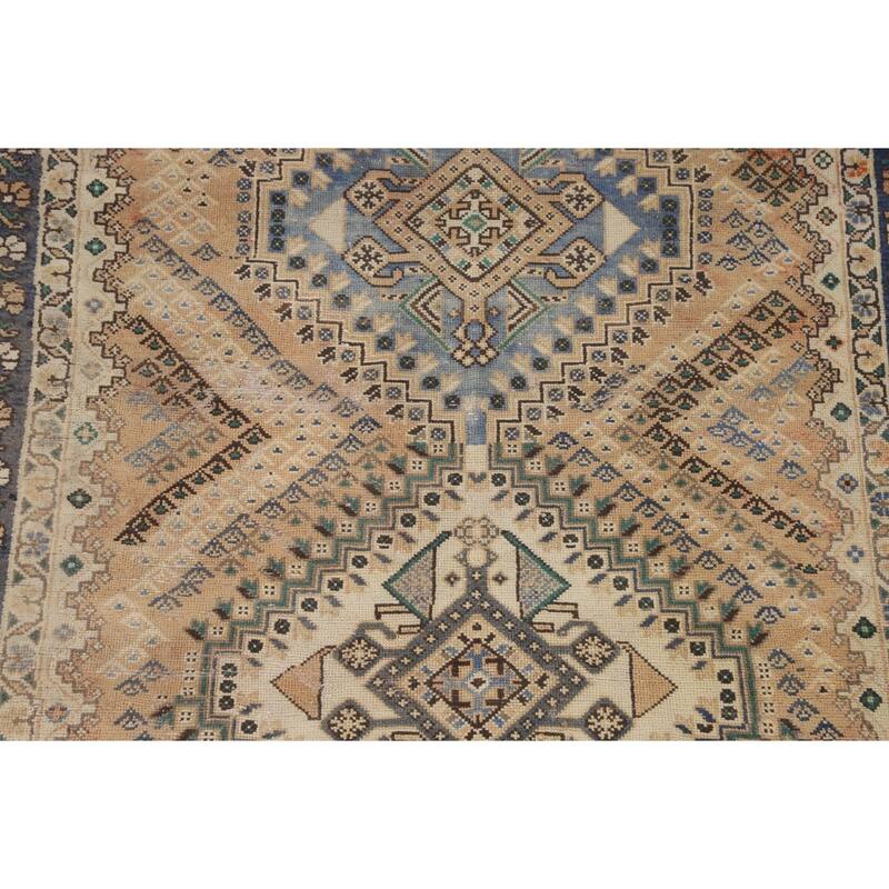 Geometric Bakhtiari Persian Vintage Rug Handmade Peach Wool Carpet - 5'4"x 9'9"