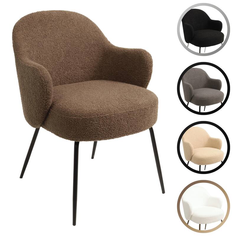Furnish Theory Nordic Comfort Dining Armchair Arm Chair w/ Various Boucle Fabric Upholstery Covers & Steel Leg Finishes