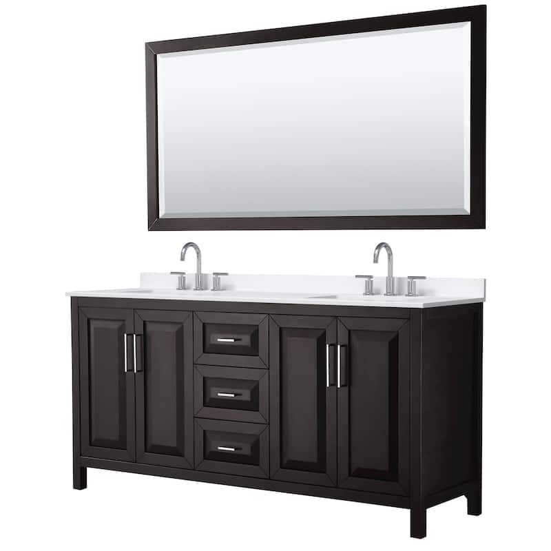 Wyndham Collection WCV252572D-QTZ-US3M70 Daria 72" Free Standing - Dark Espresso / White Quartz Top / Polished Chrome