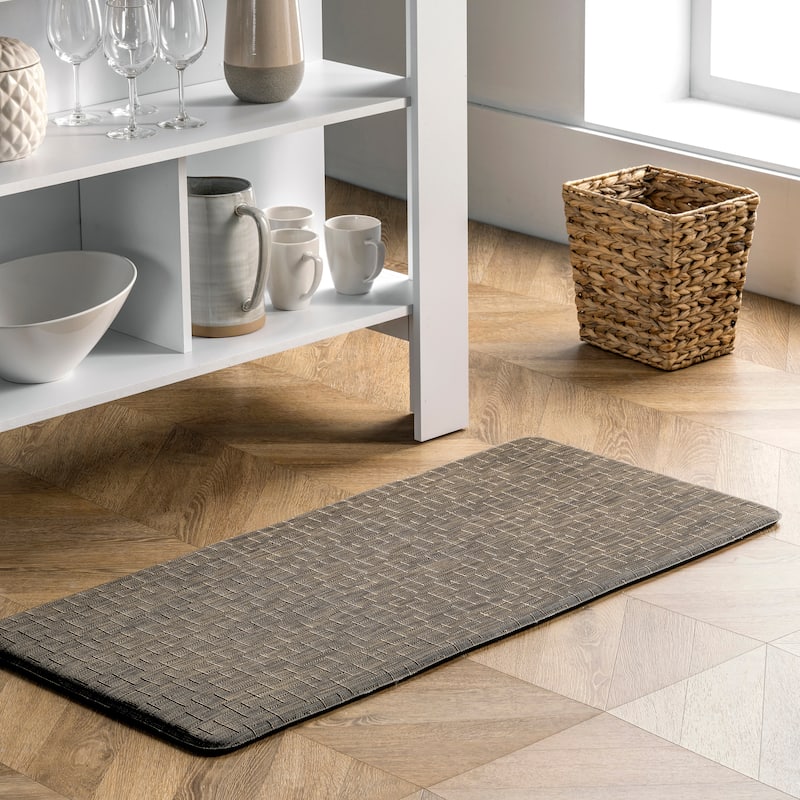 Nuloom Casual Crosshatched Anti Fatigue Kitchen or Laundry Room Comfort Mat - 18" x 30" - Black