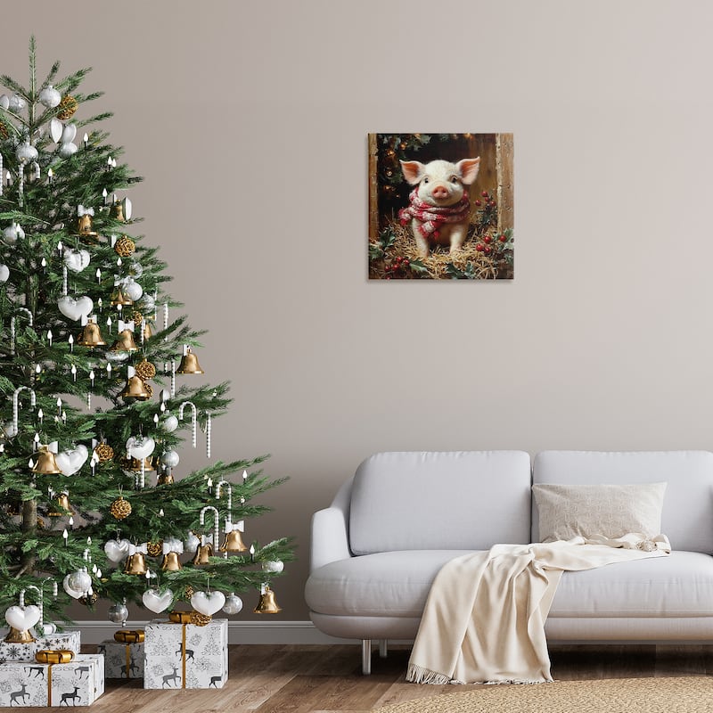 Stupell Pig with Holiday Garlands Canvas Wall Art Design By Riley B