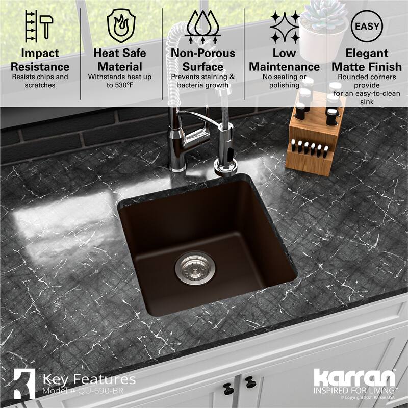 Karran Undermount Quartz Bar Single Bowl Sink