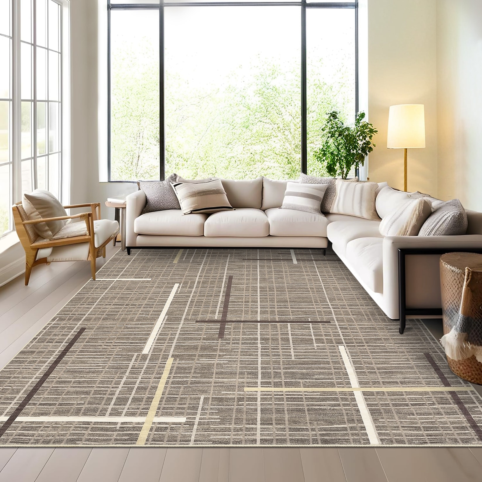 Modern Geometric Stripe Rug Washable Rugs Living Room Non-Slip Low Pile Area Rug Bedroom Dining Room