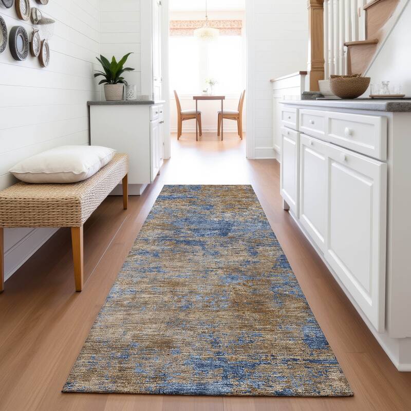 Premium Washable Super Soft Abstract Contemporary Mayfield Rug - Navy - 2'3" x 7'6"