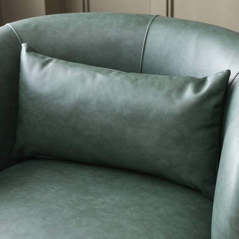 KINWELL 34" Wide Swivel Faux Leather Barrel Armchair Upholstered PU Leather Accent Chairs for Living Room Office Lounge