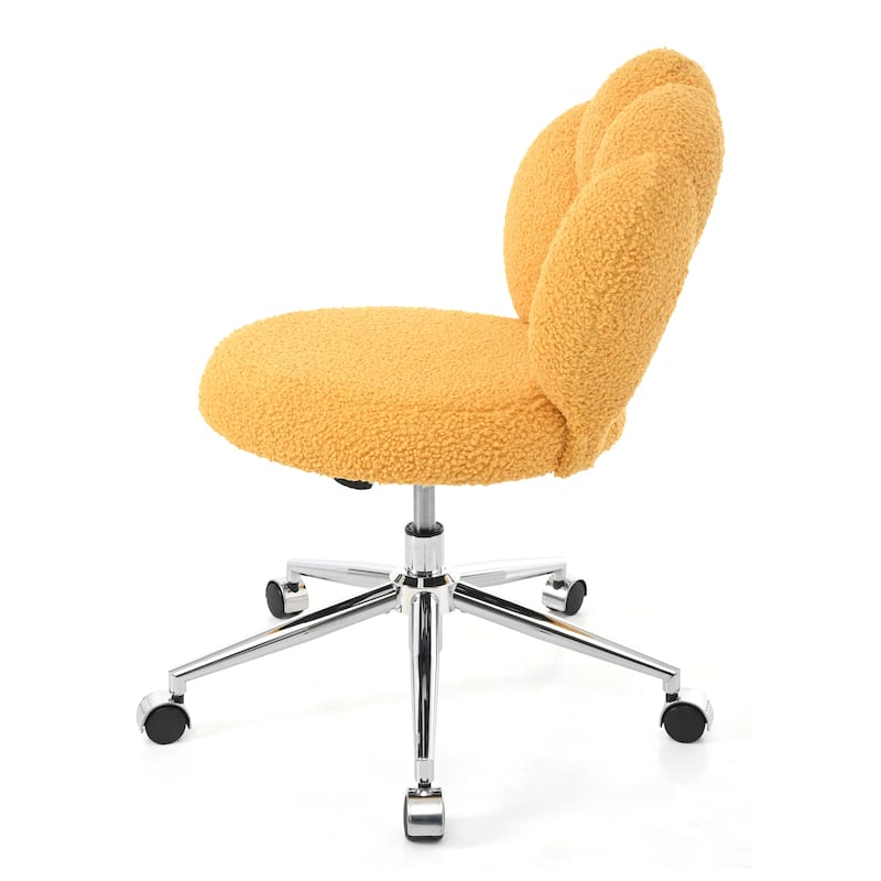 360° Swivel Chair Ergonomic Design Home Office Chair with Teddy Fabric, for Home Office Study and Bedroom, Yellow