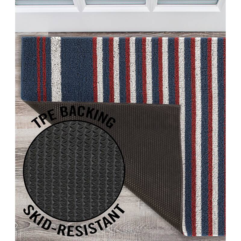Nautica PVC Loop Utility Indoor/Outdoor Striped Mat