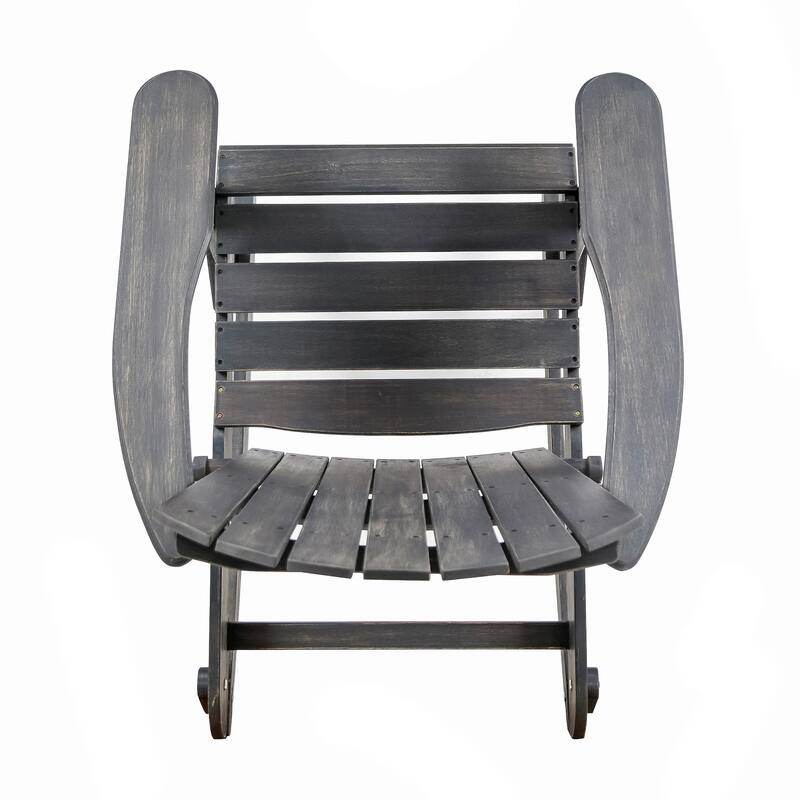 Outdoor Adirondack Rocking Chair, Slatted Back, Dark Gray Acacia Wood