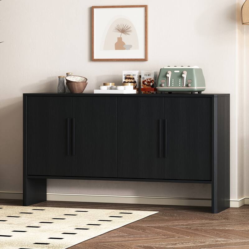 4-Door Retro Sideboard with Adjustable Shelves, Large Storage Cabinet, Antique Blue - Black