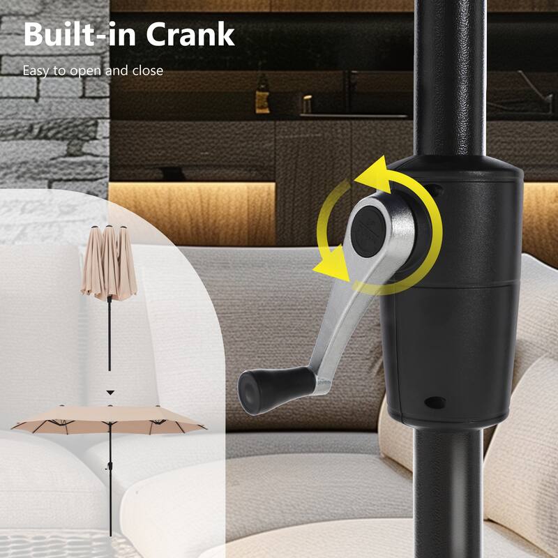 8-Piece Patio Dining Set Metal E-coating of 6 Upgraded Back Pattern Chairs & 1 Metal Table & 13FT Large Umbrella