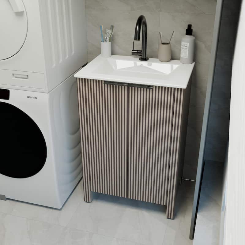 GDFStudio - Julian 24-Inch Freestanding Bathroom Vanity with Ceramic Sink and Foldable Storage Cabinet Design