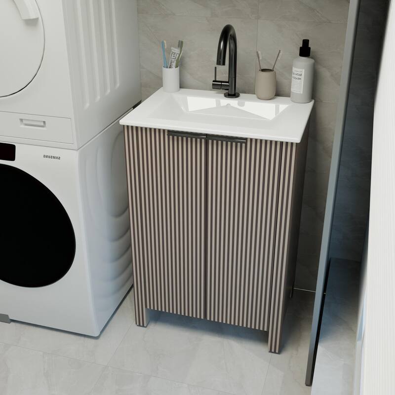 GDFStudio - Maxwell 30-Inch Freestanding Bathroom Vanity with Integrated Basin and Foldable Storage Cabinet Design