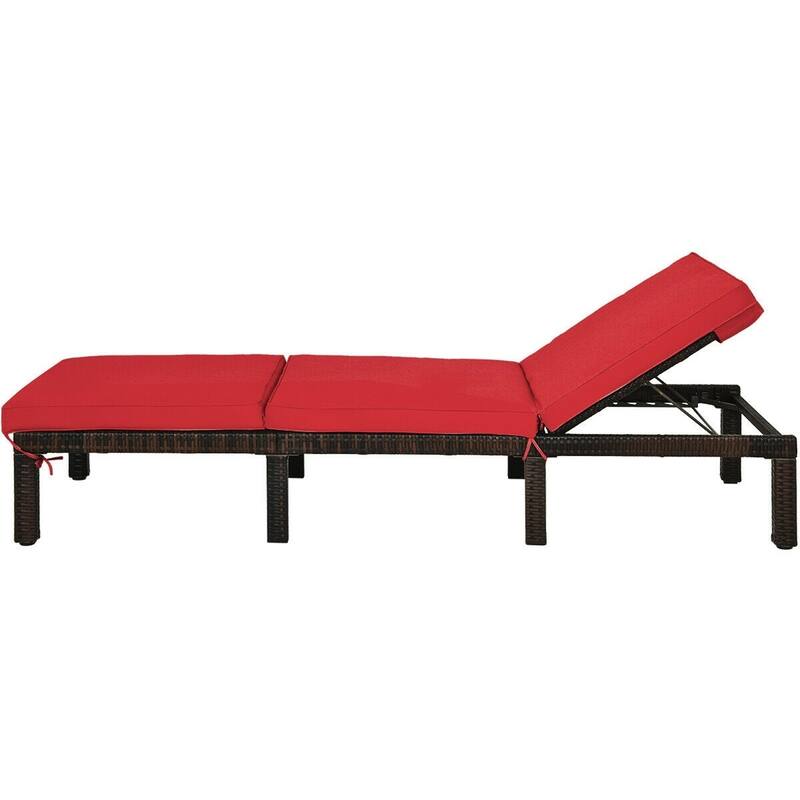 Outdoor Wicker Chaise Lounger with Adjustable Backrest for Relaxation - 77.5" x 26" x 14"-32" (L x W x H)