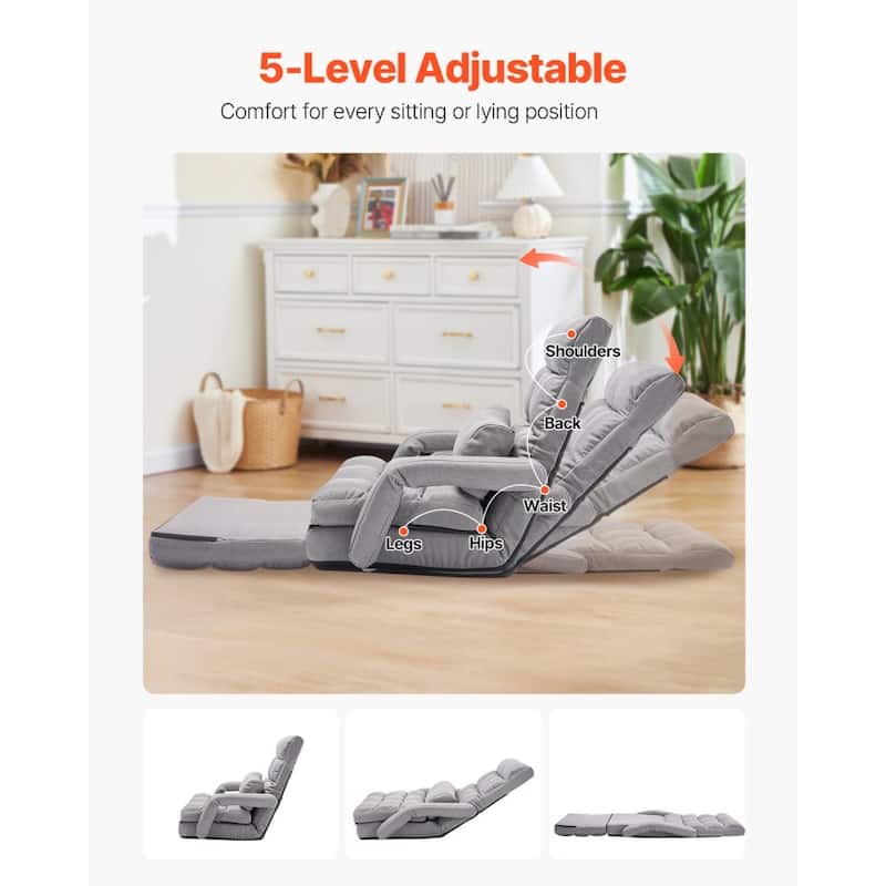 2-in-1 Foldable Floor Chair Bed with 5-Position Adjustable Backrest - 25.2" x 24" x 27.2"