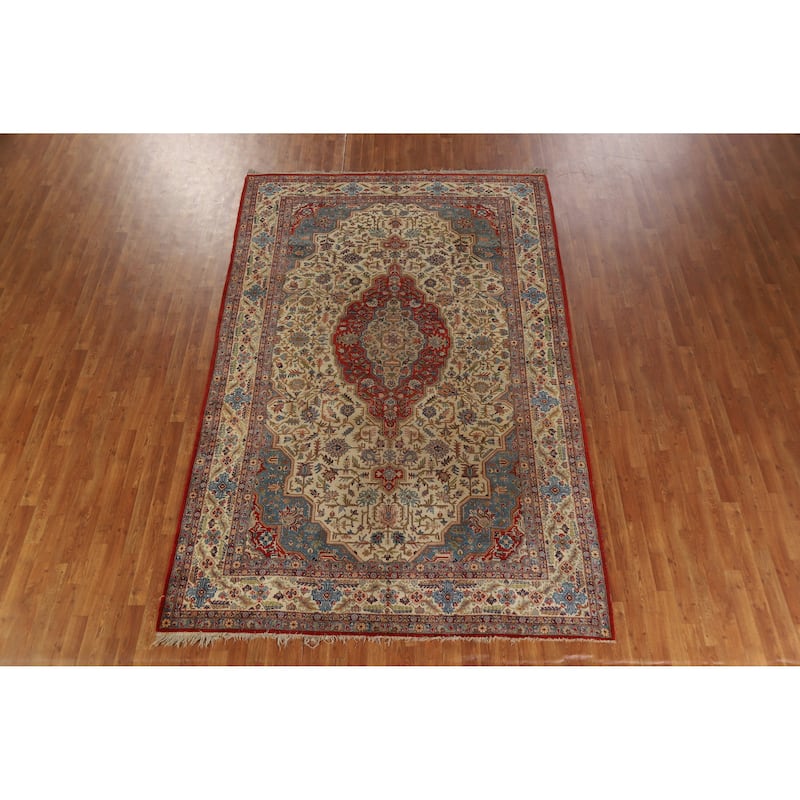 Vegetable Dye Yazd Persian Area Rug Hand-Knotted Wool Carpet - 6'10" x 10'7"