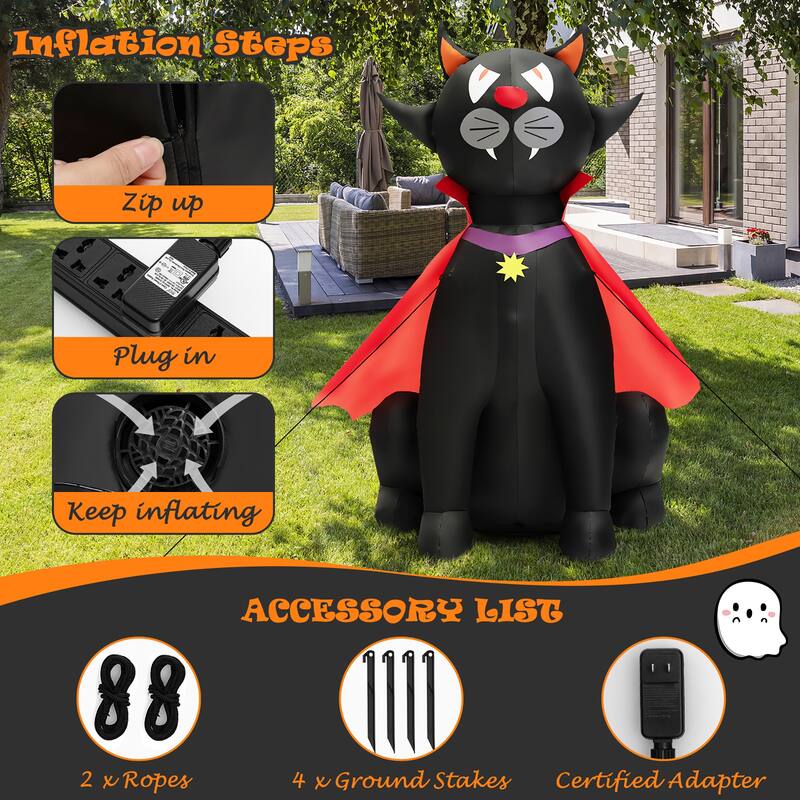 Costway 4.7 FT Halloween Inflatable Vampire Black Cat with Red Cloak - See Details