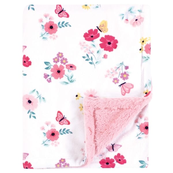 slide 1 of 1, Hudson Baby Girls Plush Blanket with Furry Binding and Back, Butterfly Floral, One Size - Butterfly Floral - One Size One Size - Butterfly Floral