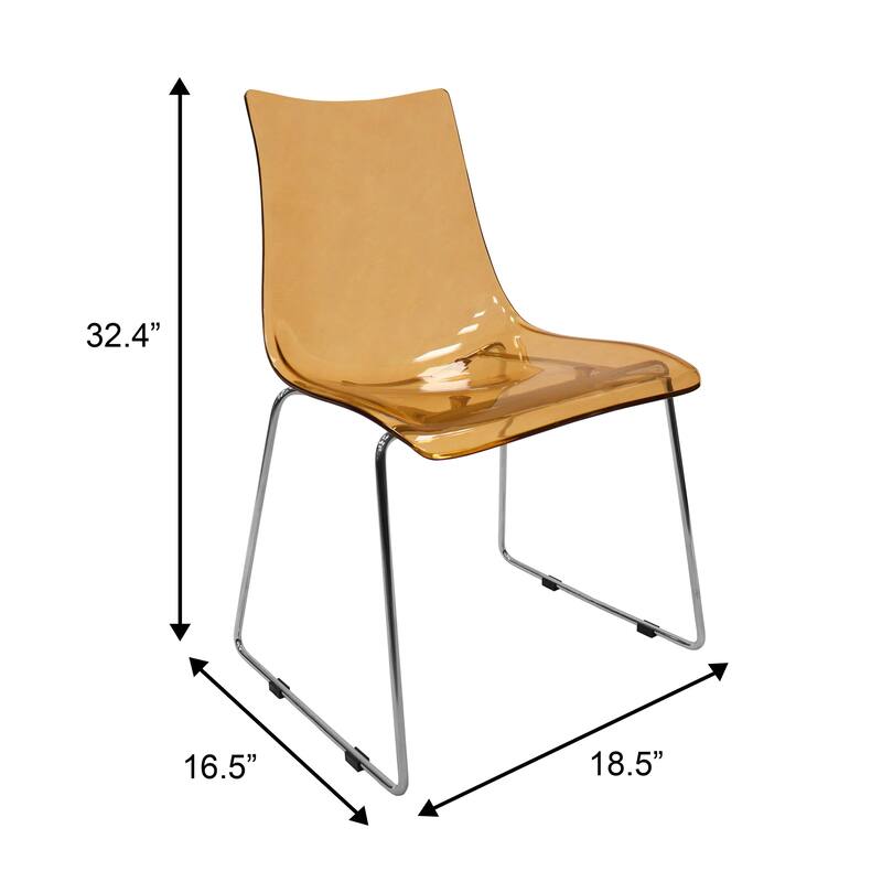 Lima Modern Contemporary Transparent Stackable Acrylic in Chrome Steel Dining Accent Side Chair Set of 4