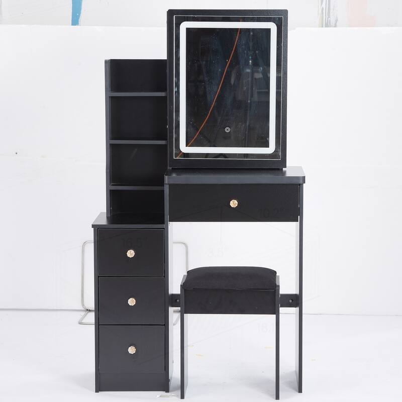 Compact Left Bedside Cabinet with Advanced LED Mirror and Ample Storage